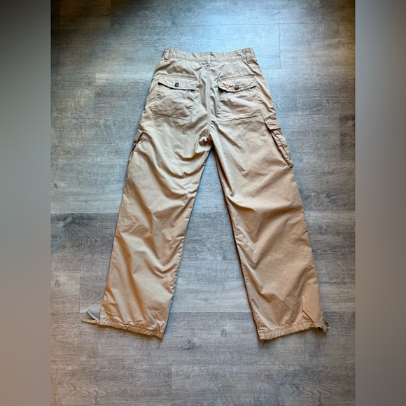 GANNI Twill Camel Cargo Pants Drawstring Hem High Rise Sz 34/US2 Organic Cotton - Picture 11 of 16